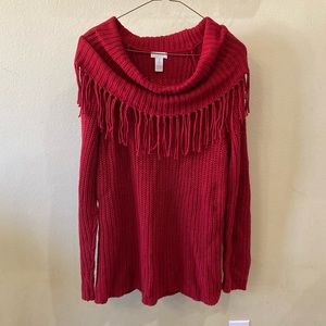 Chico’s Red Fringe Cowl Neck Sweater